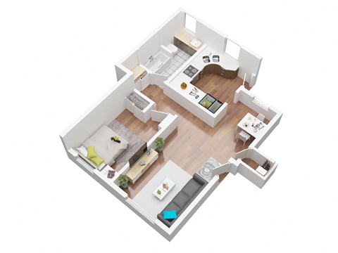 Floor plan for 1 bed, 1 bath, 615 sqft